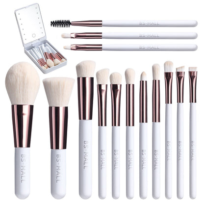 ✨Travel Makeup Brush Set With LED Light Mirror (🔥14PCS Brush And 🎁Free Makeup Sponge)