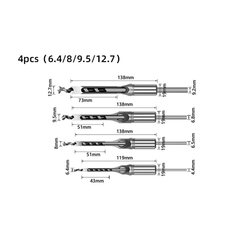 Square hole drill bit for woodworking