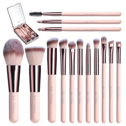 ✨Travel Makeup Brush Set With LED Light Mirror (🔥14PCS Brush And 🎁Free Makeup Sponge)